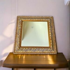 Vintage Wood Frame Mirror House Wares Square Gold Gilt Ornate Art Wall Mirror